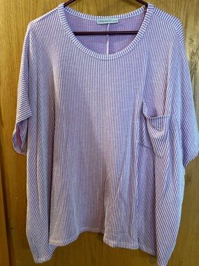 Zenana Outfitters Lavender & White Striped Pocket Long Sleeve Tee